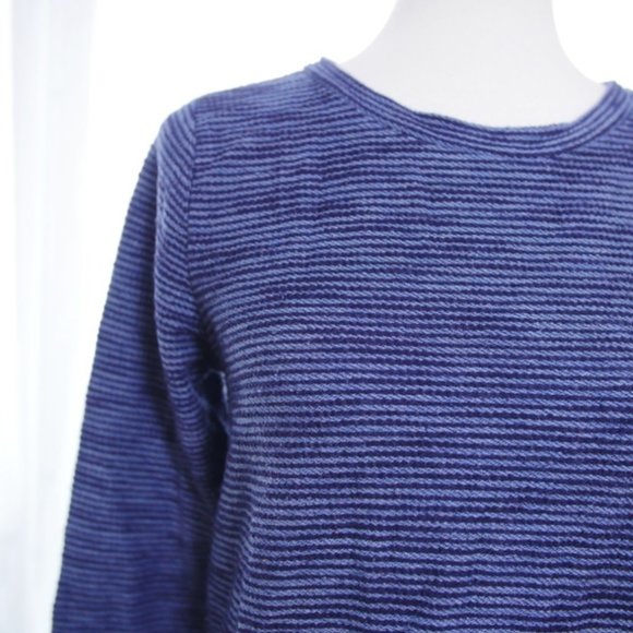 Blue Striped High Low Cotton Blend Casual Sweater - Picture 5 of 7